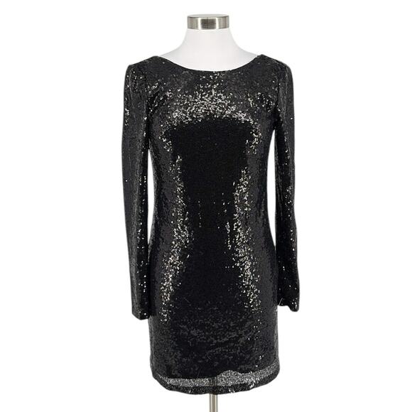 Chi Chi London Women’s Black Sequin Long Sleeve Mini Dress Stretch Size 4 New - Picture 1 of 13